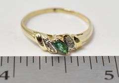 Emerald Gemstone and Diamond Ring in 10K Yellow Gold