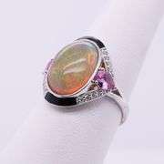 Splendid Platinum Opal, Sapphire and Diamond Ring