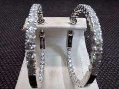 UNIQUE 14 K WHITE GOLD HOOP LAB DIAMOND EARRINGS