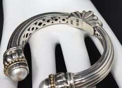 Lagos Caviar Hinged Cuff Bangle with Pearls