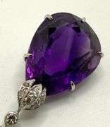 Antique Pearl necklace, 18k white gold 10.50 CT Amethyst and 0.40 ctw diamonds