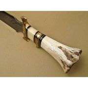 15-Inch Damascus Steel Hunting Knife with Camel Bone Handle
