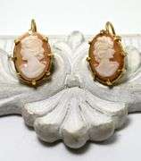 Feminine 18K Yellow Gold Lever Back Cameo Earrings