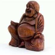 Hand-Carved Wooden Laughing Buddha Statue