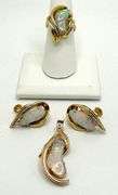 Exquisite 14k Gold Diamond and Fine Opal Set: Ring, Pendant, Earrings
