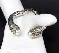 Lagos Caviar Hinged Cuff Bangle with Pearls