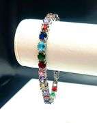 Incredible 18 Kt White Gold Plated Mixed Color Simulated Sapphire Tennis Bracelet