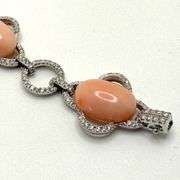 18k White Gold and Pave Diamond Bracelet with Rare Pink Coral