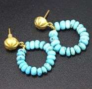18kt Yellow gold turquoise and gold beaded hoop earrings