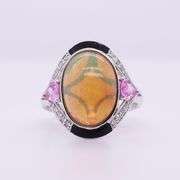 Splendid Platinum Opal, Sapphire and Diamond Ring
