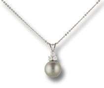 Dreamy White Gold Cultured Pearl and Diamond Pendant on Chain