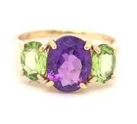 14kt Yellow gold 2.40ctw amethyst and 1.25ctw peridot cocktail ring