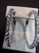 UNIQUE 14 K WHITE GOLD HOOP LAB DIAMOND EARRINGS