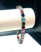 Incredible 18 Kt White Gold Plated Mixed Color Simulated Sapphire Tennis Bracelet