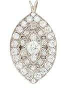 Vintage 3.28ctw Diamond Milgrain Heirloom Marquise Shaped Pendant in 14K