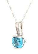 10kt White gold blue topaz and diamond pendant on chain