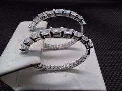 ELEGANT 14K WHITE GOLD HOOP LAB DIAMOND EARRINGS