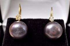 Precious Pearl  and Diamond Earrings in 14K Yellow Gold