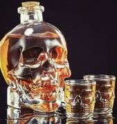 Crystal Skull Decanter Glass Bottle with 2 Skull Cups