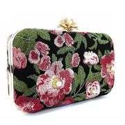Embroidered Beaded Clutch Evening Bag with Chain