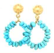 18kt Yellow gold turquoise and gold beaded hoop earrings