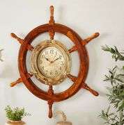 30" Nautical Wooden Ship Wheel Wall Clock