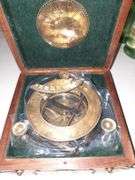 Brass Sundial Compass with Wooden Box