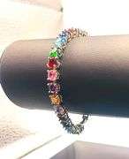 Incredible 18 Kt White Gold Plated Mixed Color Simulated Sapphire Tennis Bracelet