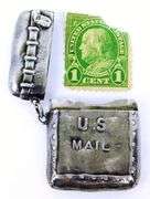 Antique Sterling U.S. Mail Stamp Case & 1 Cent Stamp