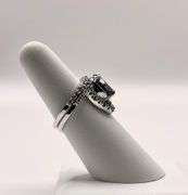14 Kt White Gold Plated 6.25 Ct Silky Black Moissanite 30 Count Natural Diamonds Bridal Set Ring