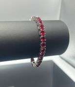 Beautiful 18 Kt White Gold Lab Simulated 16.5 Cttw Red Ruby Tennis Bracelet