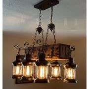 Farmhouse Industrial Rustic Wood Beam Chandelier