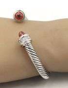 925 Sterling silver Cabel classic cuff bangle with with and red CZ