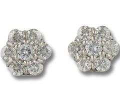 Platinum 2ctw moissanite and diamond mixed cluster flower style earrings