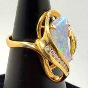 Exquisite 14k Gold Diamond and Fine Opal Set: Ring, Pendant, Earrings
