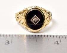 Men's Onyx and Diamond Ring in 10K Yellow Gold