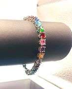 Incredible 18 Kt White Gold Plated Mixed Color Simulated Sapphire Tennis Bracelet