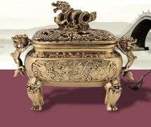 Bronze Copper Chinese Dragon Incense Burner with Lid
