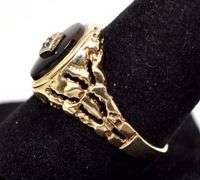 Men's Onyx and Diamond Ring in 10K Yellow Gold