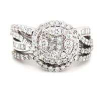 14kt White gold 1.50ctw diamond cluster wedding set