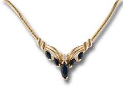 14kt Yellow Gold Marquoise Sapphire and Diamond Bar Pendant Necklace