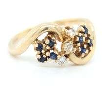 14kt Yellow gold sapphire and diamond flower ring