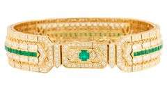 2.25ctw Emerald and 7.00ctw Diamonds Art Deco Link Bracelet in 18K