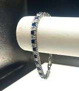 18 Kt White Gold Plated Lab Simulated Midnight Blue Sapphire and Diamond Bracelet