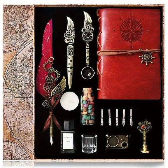 Mechanical Quill Pen & Wax Seal Stamp Kit