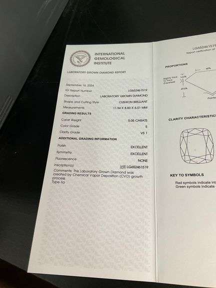 I.G.I CERTIFIED 5.01 CARAT LAB GROWN DIAMOND