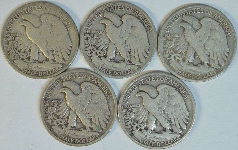 5 Semi-key date Walking Liberty Half Dollars 1923-S to 1933-S