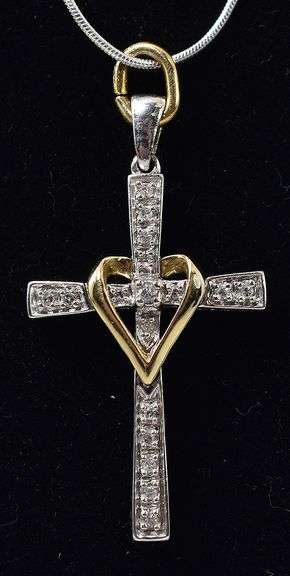 Diamond Cross Pendant Necklace in Sterling Silver with 14K Yellow Gold Plating