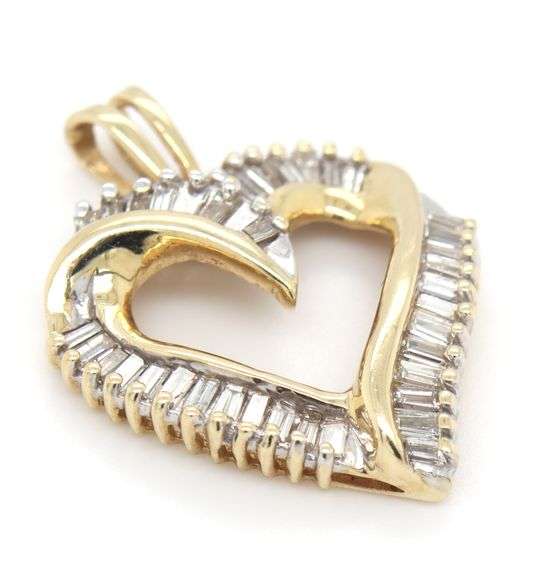 Sparkling 14K YG Heart Pendant with Baguette Diamonds