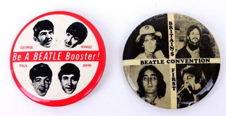 2 Vintage The Beatles Large Pin Backs